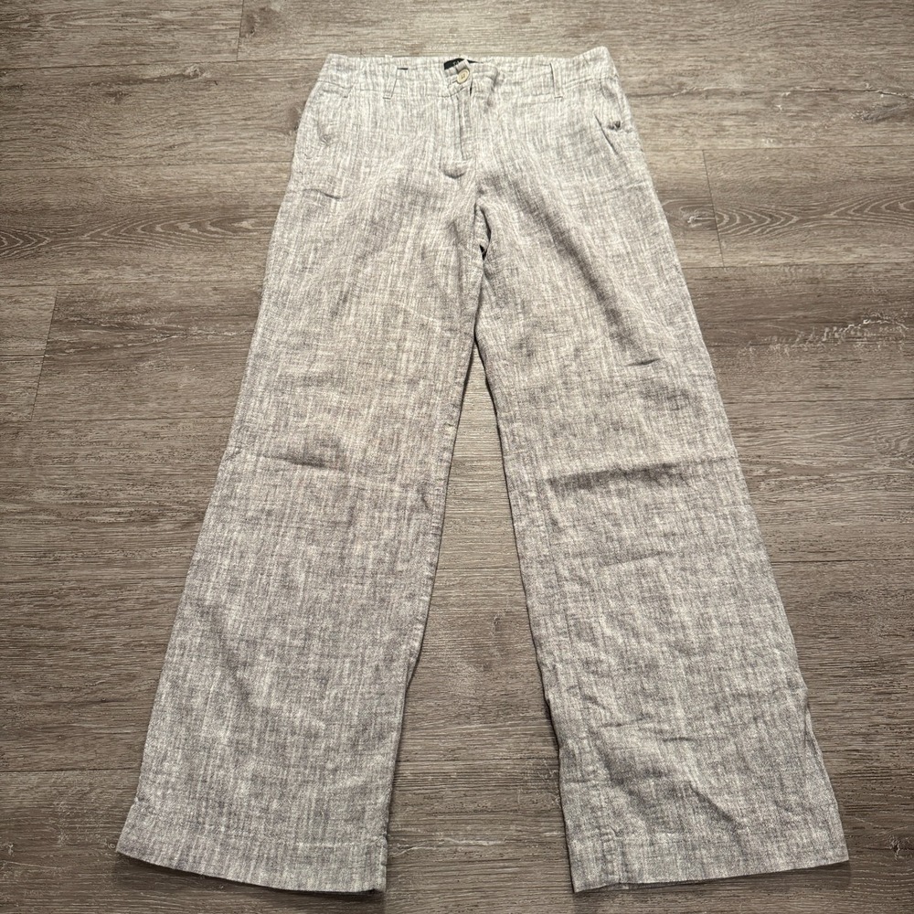 Talbots Pants Womens 6 Gray Linen Blend Heritage Signature Straight Wide Coastal
